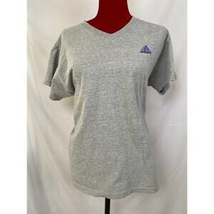 Adidas V-neck T-shirt size large heather gray made in USA embroidered logo